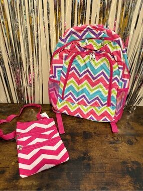 Chevron Full-Size Backpack and Crossbody Set - Pink Multi